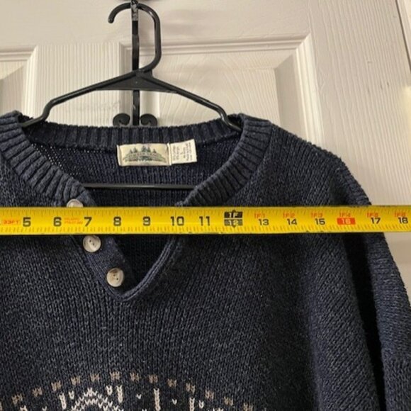 Mens Large Timber Trails Vintage Navy & Tan Sweater 90s - Picture 11 of 11
